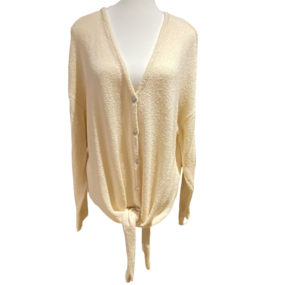 Peyton Primrose Anthropologie Ivory Tie Up Front Oversized Sweater. Size L/XL